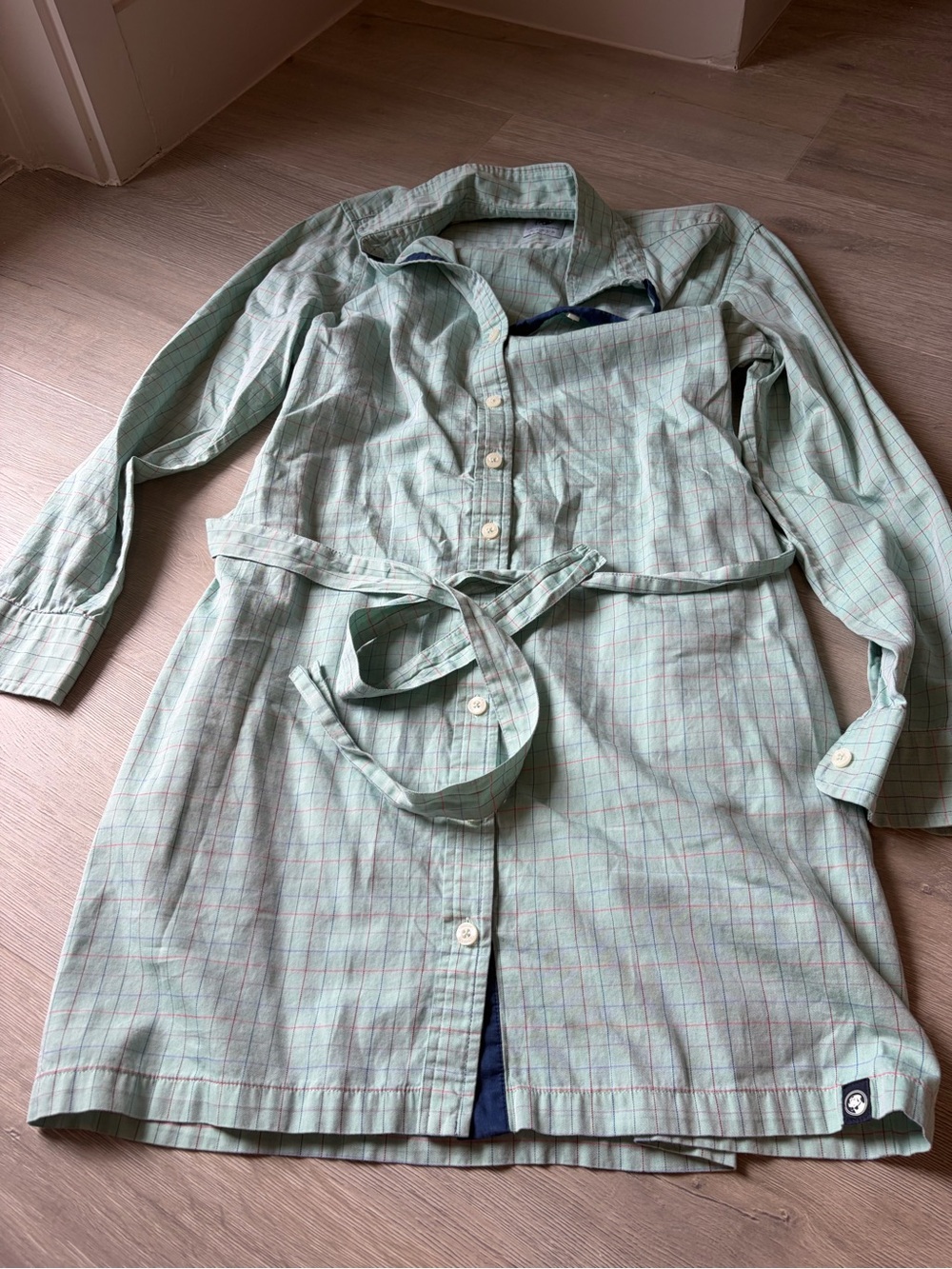 Southern Proper Mint Plaid Shirt Dress with Self-Tie Waist